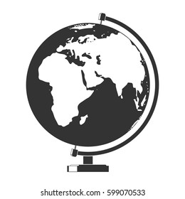 Black and white earth globe. Monochrome vector illustration