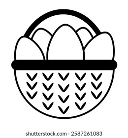 Black and white Easter basket clipart. Happy Easter day. Cute festive element. Hand draw vector illustration