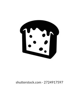 Black and white Easter cake icon vector illustration of traditional holiday sweet bread with icing and raisins