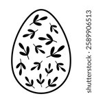 Black and white Easter egg clipart. Easter egg doodle. Happy Easter clipart in cartoon flat style. Hand draw vector illustration