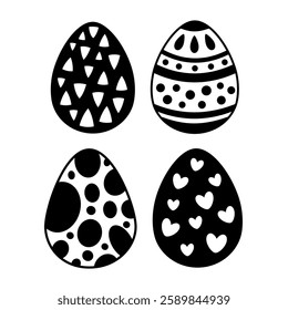 Black and white Easter egg clipart. Happy Easter clipart in cartoon flat style. Hand draw vector illustration