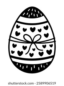 Black and white Easter egg clipart. Easter egg doodle. Happy Easter clipart in cartoon flat style. Hand draw vector illustration
