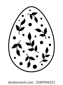 Black and white Easter egg clipart. Easter egg doodle. Happy Easter clipart in cartoon flat style. Hand draw vector illustration