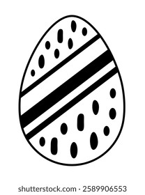 Black and white Easter egg clipart. Easter egg doodle. Happy Easter clipart in cartoon flat style. Hand draw vector illustration