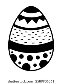 Black and white Easter egg clipart. Easter egg doodle. Happy Easter clipart in cartoon flat style. Hand draw vector illustration