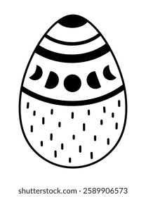 Black and white Easter egg clipart. Easter egg doodle. Happy Easter clipart in cartoon flat style. Hand draw vector illustration