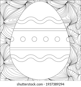 Black and White Easter Egg Coloring Pages. Coloring Book Page for Adults and Kids. Easter Patterns. Holiday vector illustration for gift card certificate banner sticker, badge sign, stamp, logo, icon