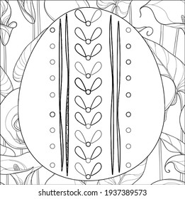 Black and White Easter Egg Coloring Pages. Coloring Book Page for Adults and Kids. Easter Patterns. Holiday vector illustration for gift card certificate banner sticker, badge sign, stamp, logo, icon