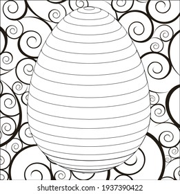 Black and White Easter Egg Coloring Pages. Coloring Book Page for Adults and Kids. Easter Patterns. Holiday vector illustration for gift card certificate banner sticker, badge sign, stamp, logo, icon