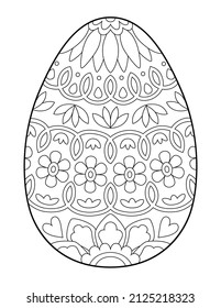 Black and white easter egg coloring page. Holiday vector image. Coloring books for children and adults. Advertisement, banner, header, line art, antistress.