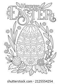 Black and white Easter egg coloring page. Holiday vector image. Coloring books for children and adults. Advertisement, banner, header, line art, anti-stress coloring.
