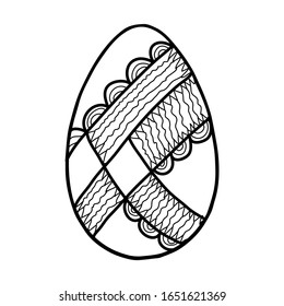 Black and white Easter egg in doodle style. Vector stock illustration for coloring book, poster, postcard.