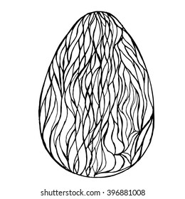 Black and white easter egg isolated zentangle pattern with a pattern of a plurality of curls.