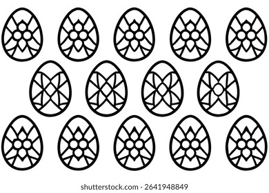 Black and white easter egg outline patterns representing festive holiday themes and celebrations for spring designs.