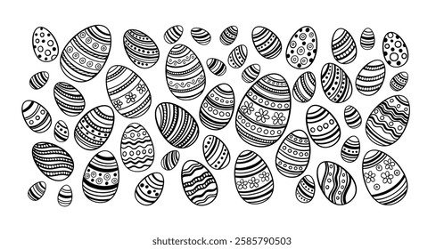 Black and White Easter Egg Patterns Line Doodle Illustration. Vector illustration
