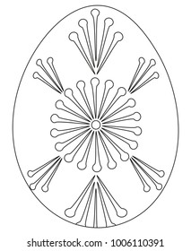 Black and white easter egg poster. Coloring book page for adults and kids. Holiday vector illustration for gift card certificate banner sticker, badge sign, stamp, logo, icon label.