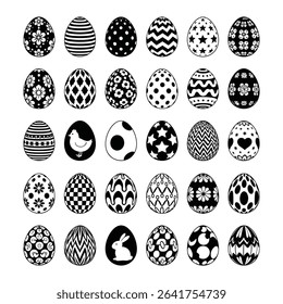 Black and White Easter Eggs Decorated with Patterns Vector Set EPS 10