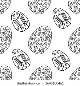 Black and white Easter eggs seamless pattern in doodle style isolated on white background. Vector stock illustration. Hand drawing image for spring decorating.