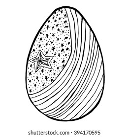 Black and white easter isolated star-striped egg sketch.