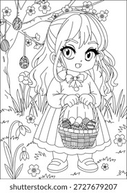 Contorno de Pascua en blanco y negro para colorear Chibi Line Art Vector
