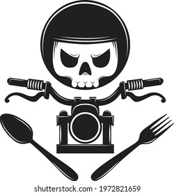 black and white eat and drive icon