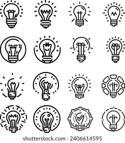 Black and white Editable vector pack of bulb line icons. Trendy stroke signs for website, apps and UI. Premium set of bulb thin line icons