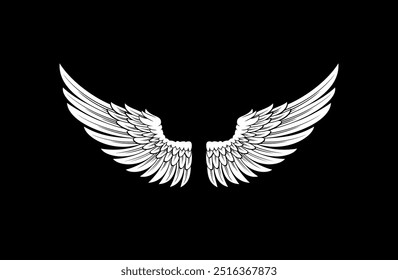 black and white editable wings vector, wings angle, black and white, hawk eagle wings, bird wing, feather. Illustration silhouette art of angel wings set for t-shirt elements, coloring page vector