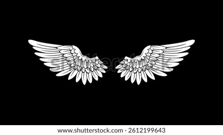 black and white editable wings vector, wings angle, black and white, hawk eagle wings, bird wing, feather. Illustration silhouette art of angel wings set for t-shirt elements, coloring page vector