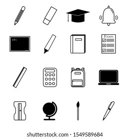 Black and white education icon set. School icons. Vector illustration.