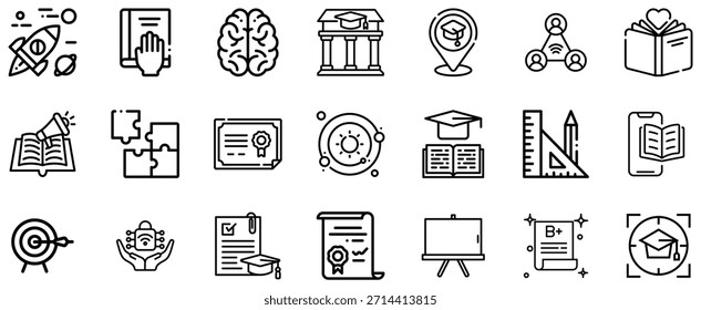 Educação e aprendizado preto e branco conjunto com livros diplomas e quebra-cabeças