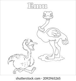 Black and White Educational Cartoon Illustration of Australian Animals Set and World Map with Continents Shapes Coloring Book Page