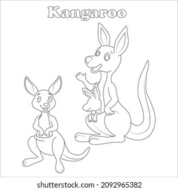 Black and White Educational Cartoon Illustration of Australian Animals Set and World Map with Continents Shapes Coloring Book Page