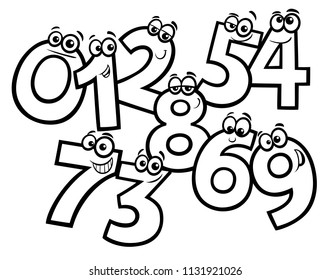 Black and White Educational Cartoon Illustrations of Basic Numbers Characters Group Coloring Book