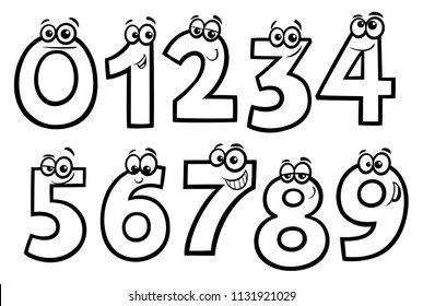 Black and White Educational Cartoon Illustrations of Basic Numbers Characters Set Coloring Book