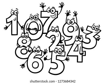 Black and White Educational Cartoon Illustrations of Basic Numbers Characters Group Coloring Book