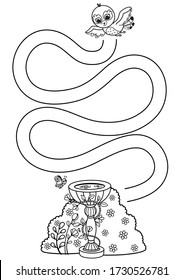 Black and white educational maze game for preschool children. Vector illustration.