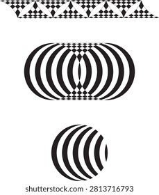 Black and White Moiré Effect and Checkerboard Optical Illusion Vector Elements.