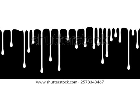 Black and White Effect of Liquid Flowing Down. Spilled, Drop, Splash, Drip. Effect of Blood, Milk, Melt Honey or Syrup. Vector Illustration.
