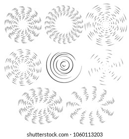 The black and white effect of the rotating fan propeller. Vector selection of round design elements on white isolated background.