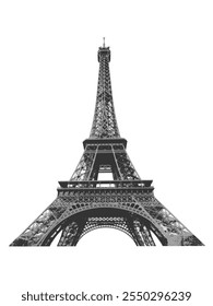 Black and white Eiffel Tower silhouette vector. Outline shape of Eiffel Tower in Paris, France.