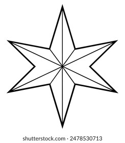 Ilustración de estrella de ocho puntas en blanco y negro. Ilustración vectorial