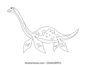 Black and White Elasmosaurus Dinosaur Cartoon Character Vector. Coloring Page of a Elasmosaurus Dinosaur