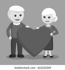 black and white elderly couple holding big love black and white style
