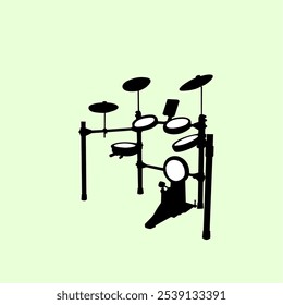 BLACK AND WHITE ELECTRIC DRUM VECTOR WITH LIGHT GREEN BACKGROUND