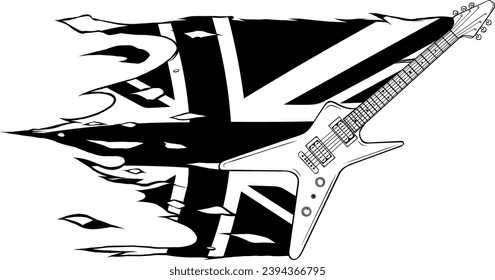 Black and white of electric guitar on white background.