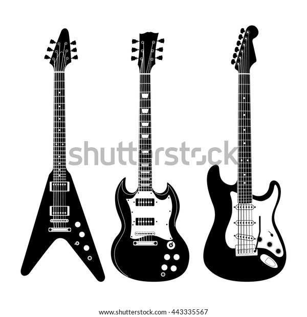 白い背景に白黒のエレキギター スタイリッシュなアート モダンなグランジとロックスタイル ノアのスタイル のベクター画像素材 ロイヤリティフリー 443335567