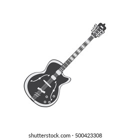 Black and white electric Guitar. Vector illustration of electric guitar isolated on white background.