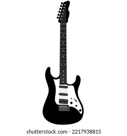 Black and white electric guitar,6 string on white background.