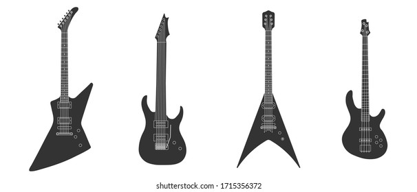 Black and white electric various guitars set vector illustration