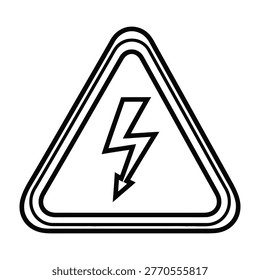 Black and white electrical hazard symbol featuring a lightning bolt inside a triangular frame. This clear safety icon is used for industrial warning labels, voltage alerts, and power danger signs.